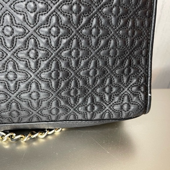 Tory Burch Bryant Medium Black Leather Womens Chain Shoulder Bag Floral Print - Picture 10 of 12